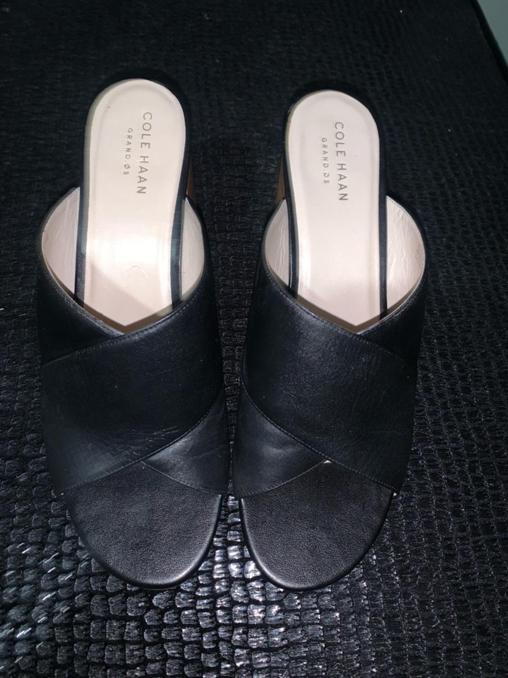 Cole Haan leather Dakota Crisscross Black Mules